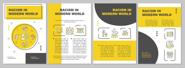 Rassismus in der modernen weltbroschürenvorlage. soziale themen. flyer, broschüre, broschürendruck, cover-design mit linearen symbolen. vektorlayouts für präsentationen, geschäftsberichte, anzeigenseiten