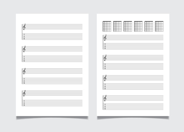 Rasterpapier-musiknotations- und tabulaturvorlage für gitarre im a4-format