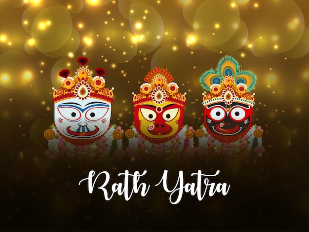 Vektor rath yatra feier design mit vektor illustration von lord jagannath balabhadra und subhadra