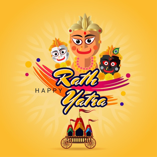 Rath yatra-grußdesign mit illustration und typografie von lord jagannath