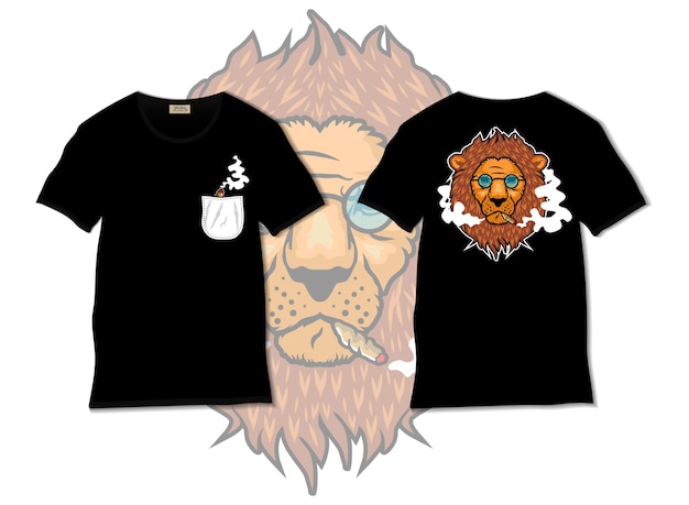 Raucherlöwenillustration mit t-shirt design, hand gezeichnet