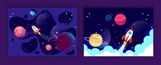Raumfahrtrakete und Planeten-Illustration