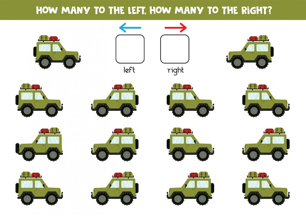 Raumorientierung für kinder. wie viele autos links und rechts.