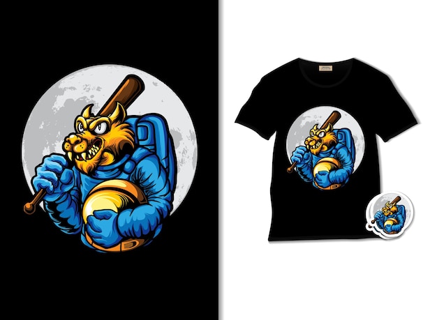 Raumwolfillustration mit t-shirt design