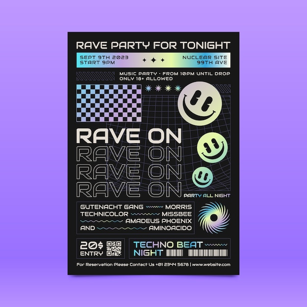 Rave-party-poster-vorlage mit farbverlauf