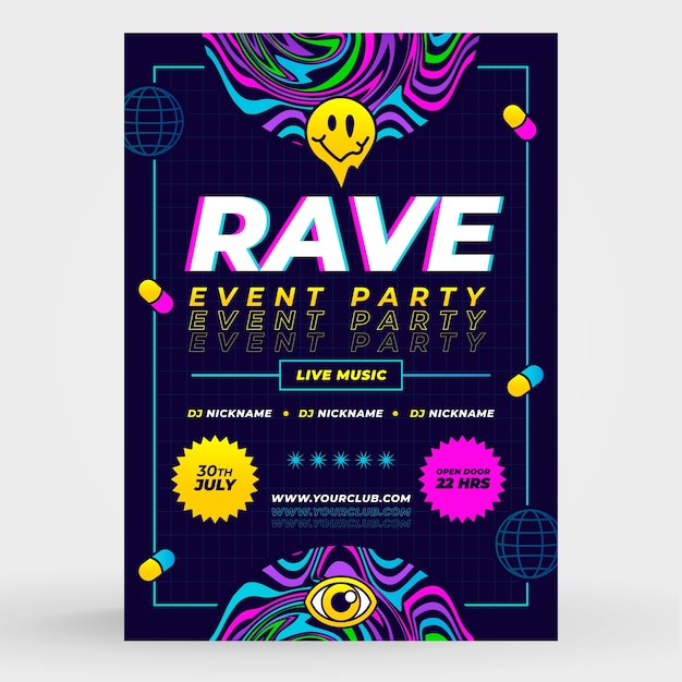 Vektor rave-party-poster-vorlage mit farbverlauf