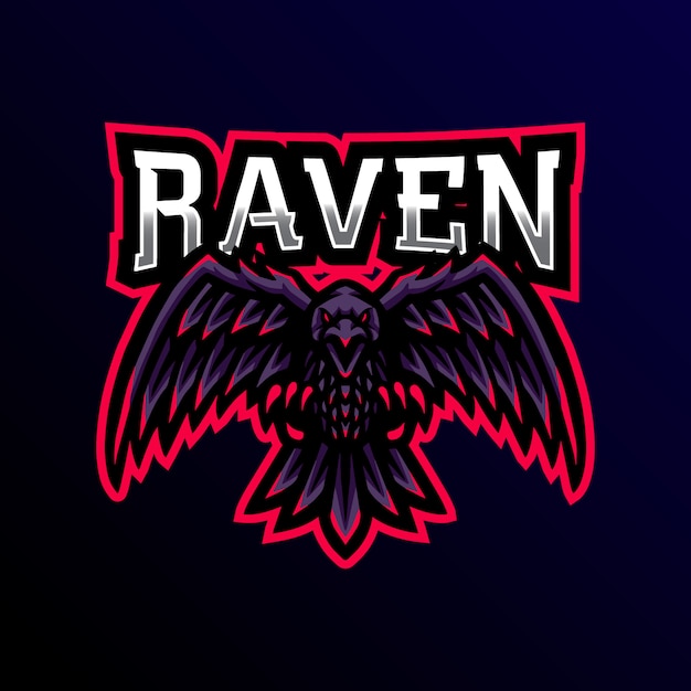 Vektor raven maskottchen logo gaming esport iilustration.