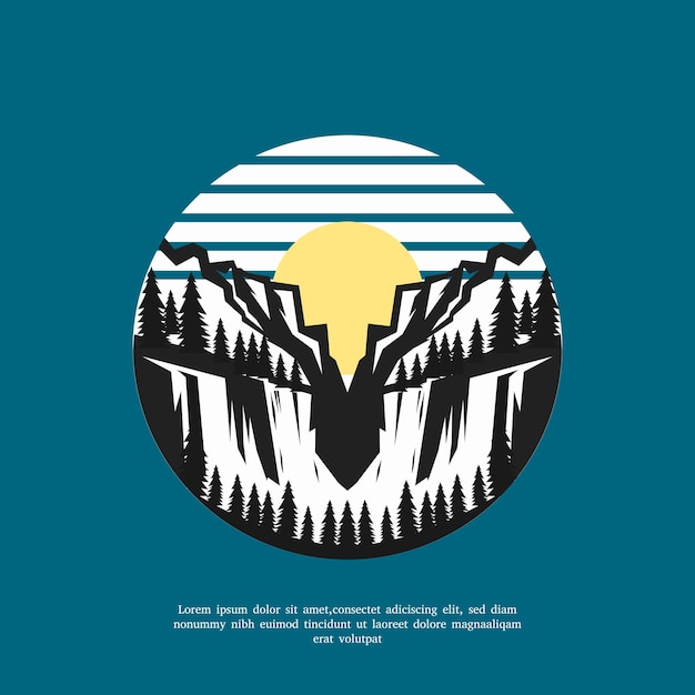 Vektor ravine ridge emblem logo mit atemberaubender aussicht