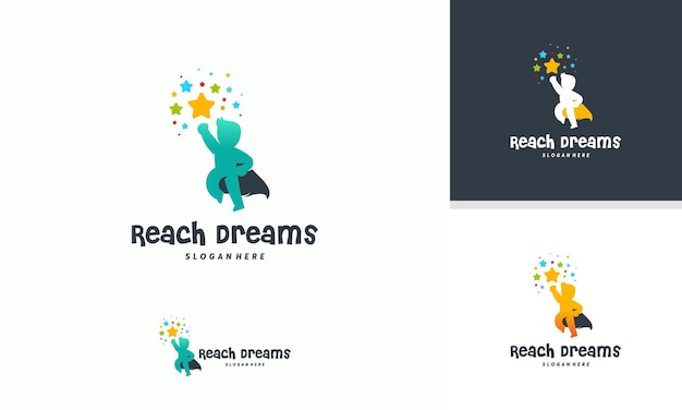 Reaching star-logo, logodesigns für online-lernen, super kids reach dreams-logo, kids hero-logo