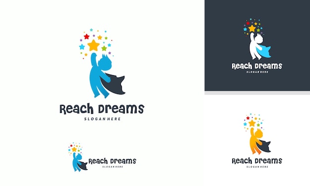 Reaching star-logo, logodesigns für online-lernen, super kids reach dreams-logo, kids hero-logo