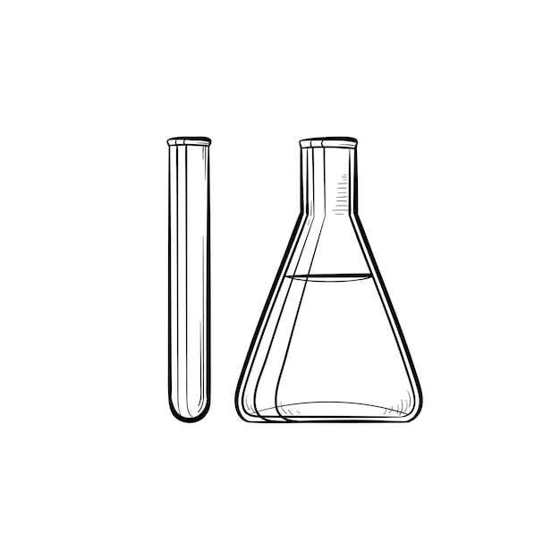 Reagenzgläser handgezeichnete umriss-doodle-symbol. laborgeräte als konzept von forschung, chemie und experiment