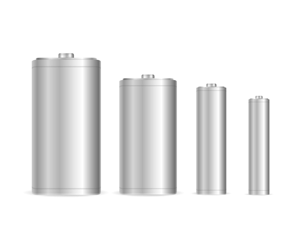 Realistic steel battery set template blank.