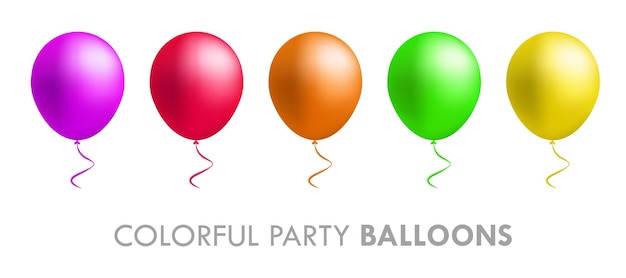 Realistisch, buntes, party, feier, ballons, vektor, abbildung, set