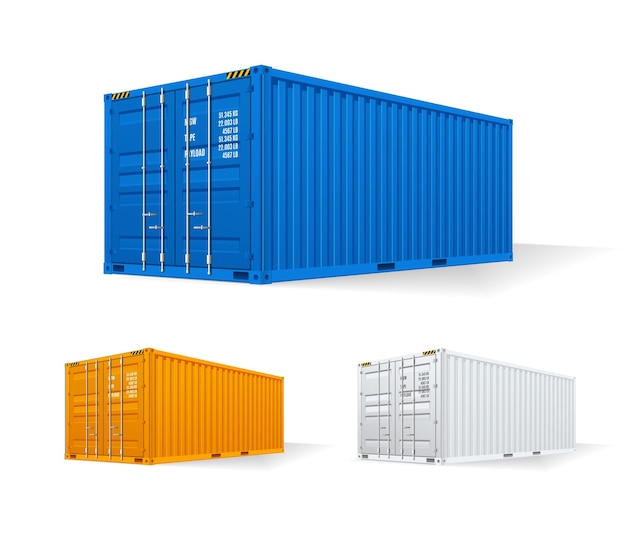 Realistisch detaillierter 3D-Schifffahrtscontainersatzvektor