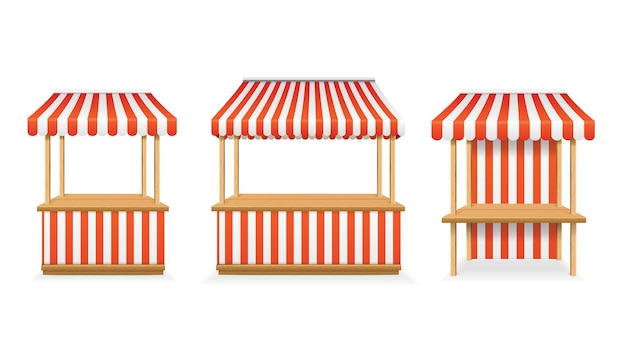 Realistisch detaillierter 3D-Vektor für verschiedene Street Food Market-Sätze