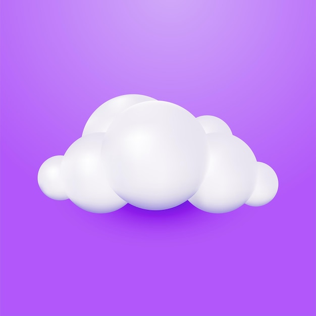 Realistische 3d-cartoon-wolke isoliert auf violettem hintergrund