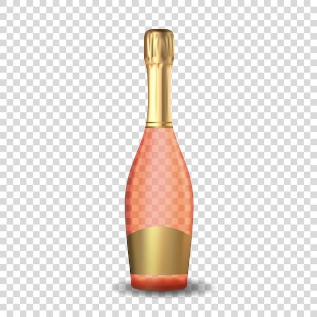 Realistische 3D-Champagner Rose Pink und Golden Bottle Icon isoliert