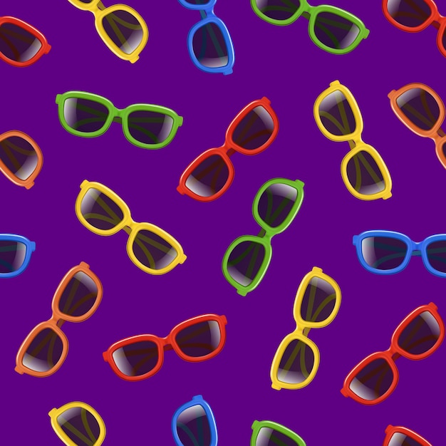 Realistische 3D-Farbe Sonnenbrille schwarze Linsen nahtlose Muster Hintergrund Vektor
