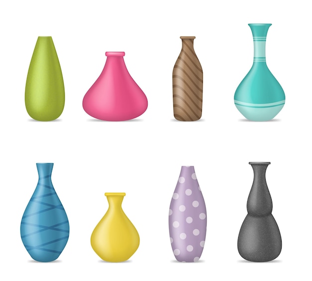 Vektor realistische 3d-keramik-vase-set vektor-illustration von keramik-dekorationselement für den innenraum
