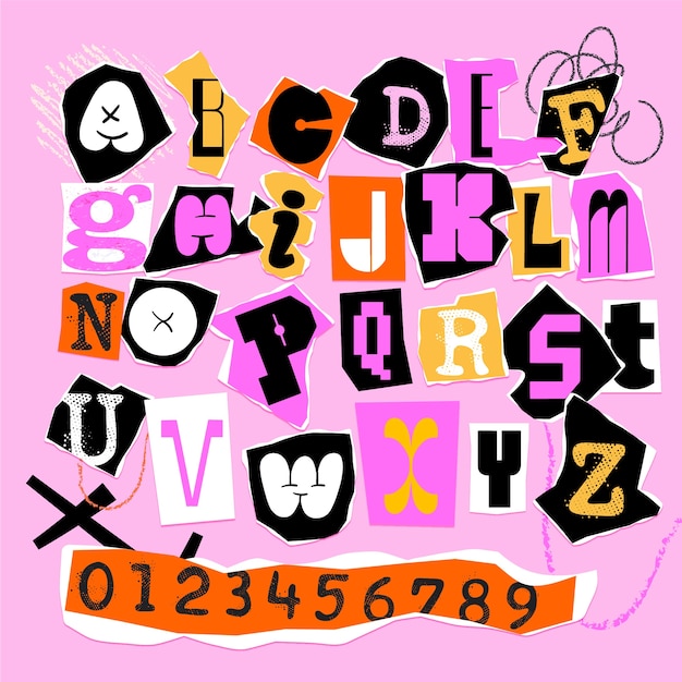 Realistische abgerissene Alphabet-Design-Vorlage