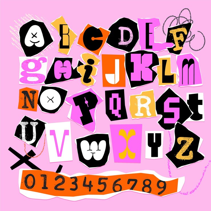 Realistische abgerissene Alphabet-Design-Vorlage