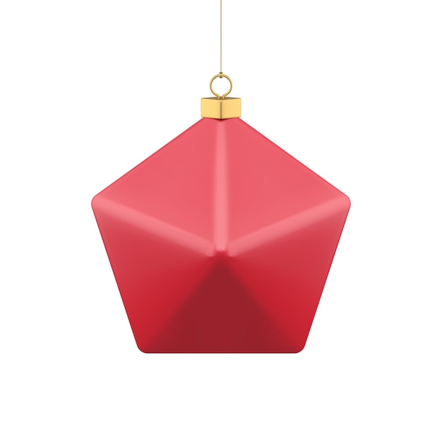 Realistische abstrakte rote sternform polygon weihnachtsbaum gehängt spielzeug goldenen metallischen fadenvektor
