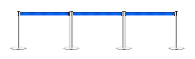 Vektor realistische blaue einziehbare gürtelstütze massenkontrolle barriere posten mit vorsicht gurt warteschlange linien