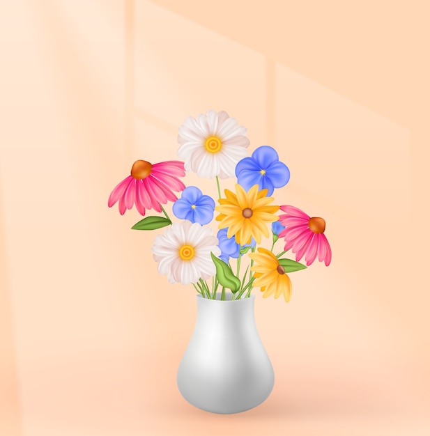 Realistische Blumenkomposition mit einem Blumenstrauß in einer Vase