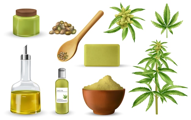 Realistische cannabis-icon-set