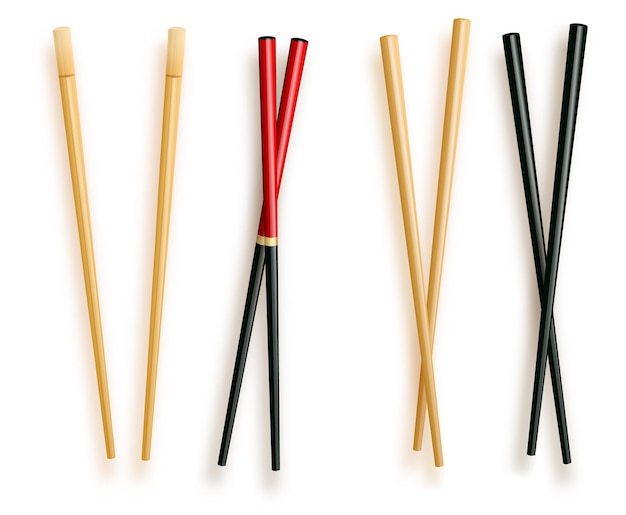 Realistische d-Essensstäbchen setzen verschiedene Typen Vektorillustration traditioneller asiatischer Bambus-Uten