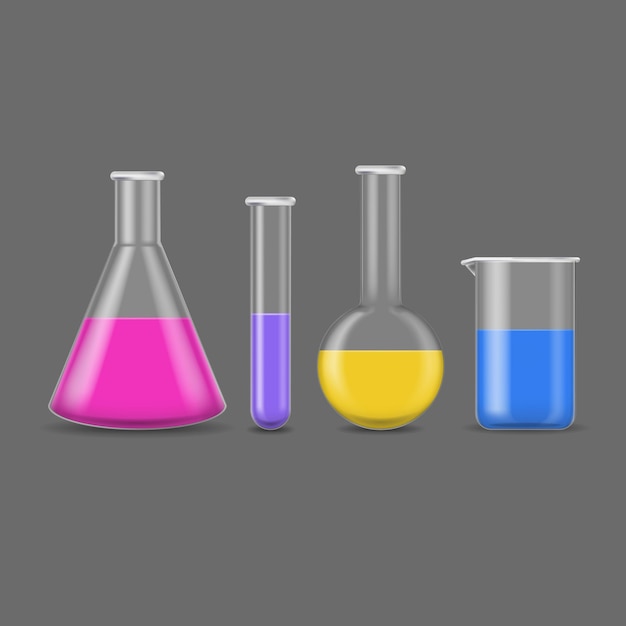 Vektor realistische detaillierte 3d-chemische glasflaschen-set-vektor