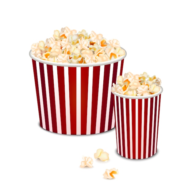 Realistische detaillierte 3d-popcorn-snack-vektor