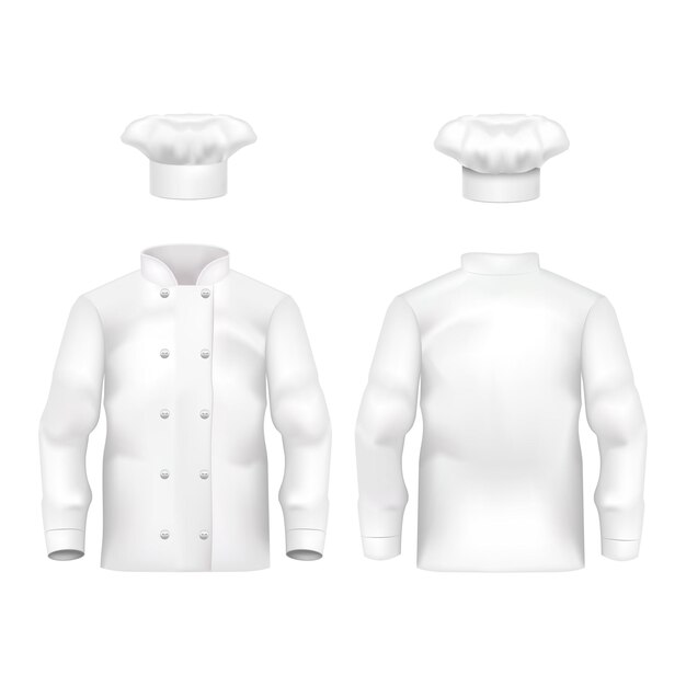 Vektor realistische detaillierte 3d-weiß-leere kulinarische kleidung vorlage mockup set vektor