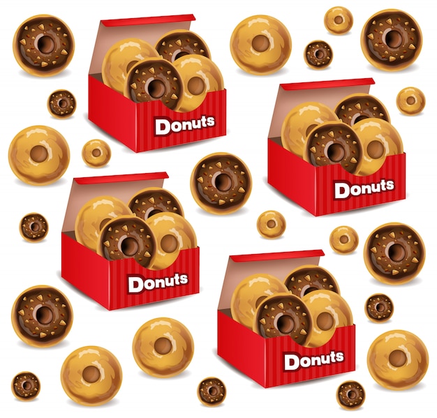 Realistische donuts box muster