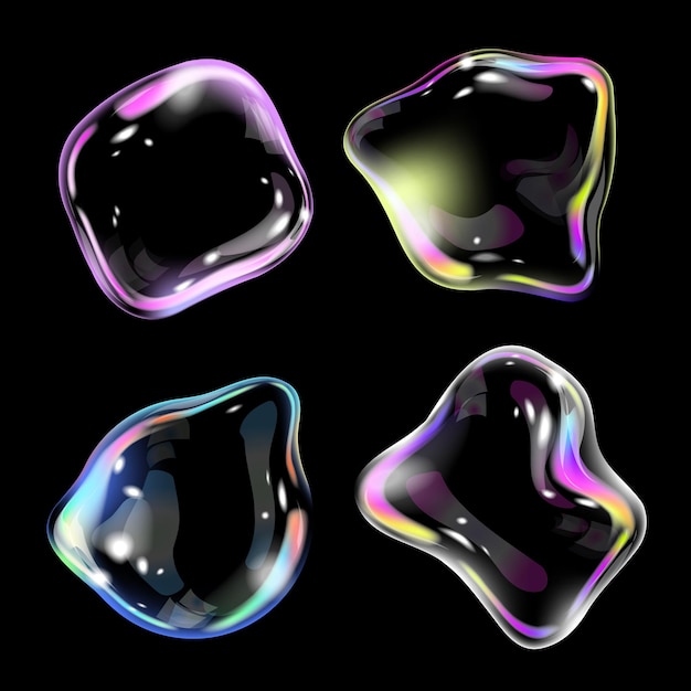 Realistische durchsichtige Seifenblasen mit Shinyr Ainbow-Reflexions-Set Vektor-3D-Blasen
