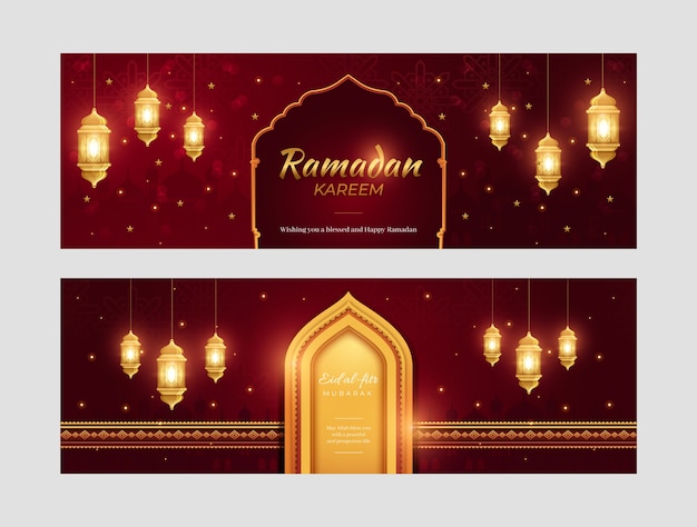 Realistische Eid al-Fitr horizontale Banner-Package