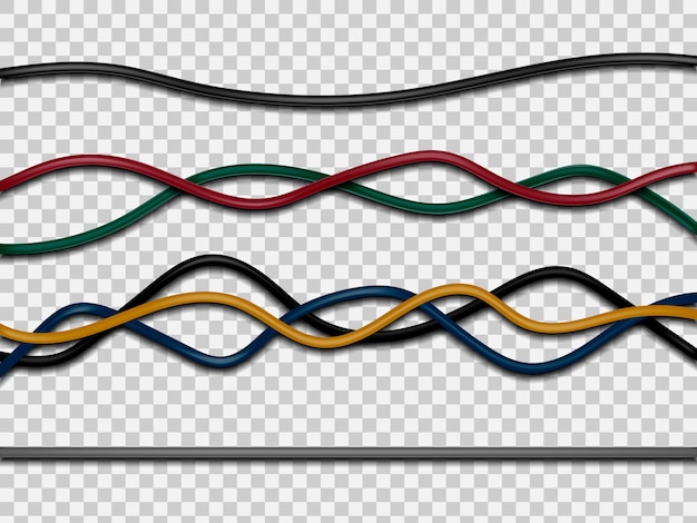 Realistische elektrische drähte isoliert auf weißem hintergrund vektor-illustration