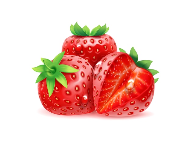 Realistische Erdbeere mit Wasser lässt frische Beere fallen