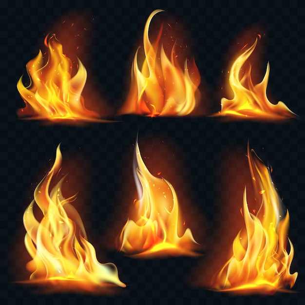 Realistische Feuerflammen und Effekte auf durchsichtigem Hintergrund