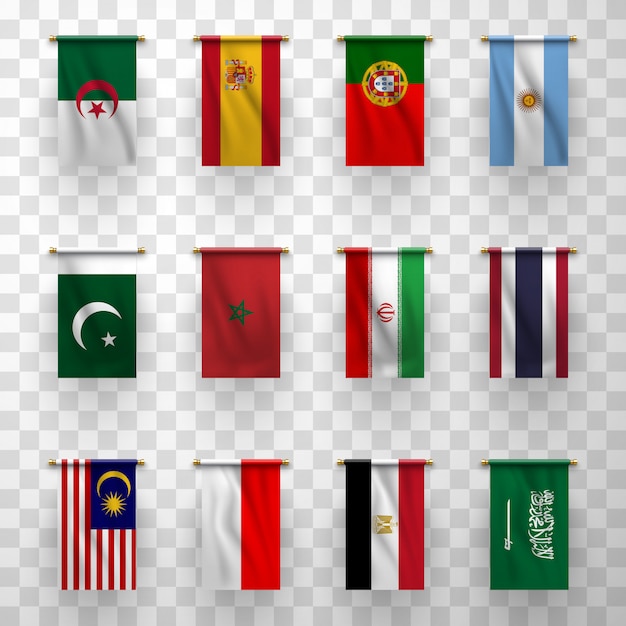 Vektor realistische flaggenikonen, nationale länder symbolisch