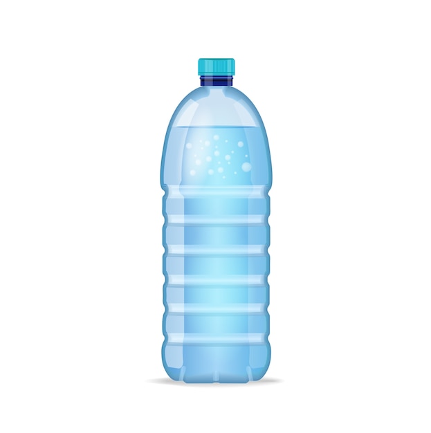 Realistische Flasche mit sauberem blauem Wasser