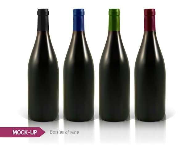 realistische Flaschen Weiß- und Rotwein auf weißem Hintergrund mit Reflexion und Schatten. Vorlage für Weinetikett.