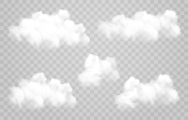 Realistische flauschige Wolken auf durchsichtigem Hintergrund