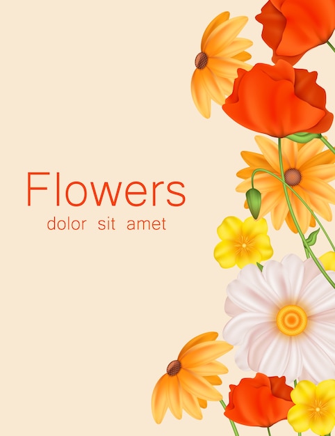 Realistische florale vertikale Bannervorlage mit bunten Gänseblümchen