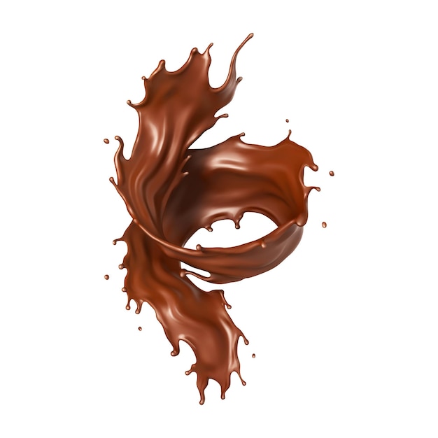 Realistische flüssige Schokolade-Twist Splash geschmolzener Schokolade Brauner Choco Vektor-Illustration