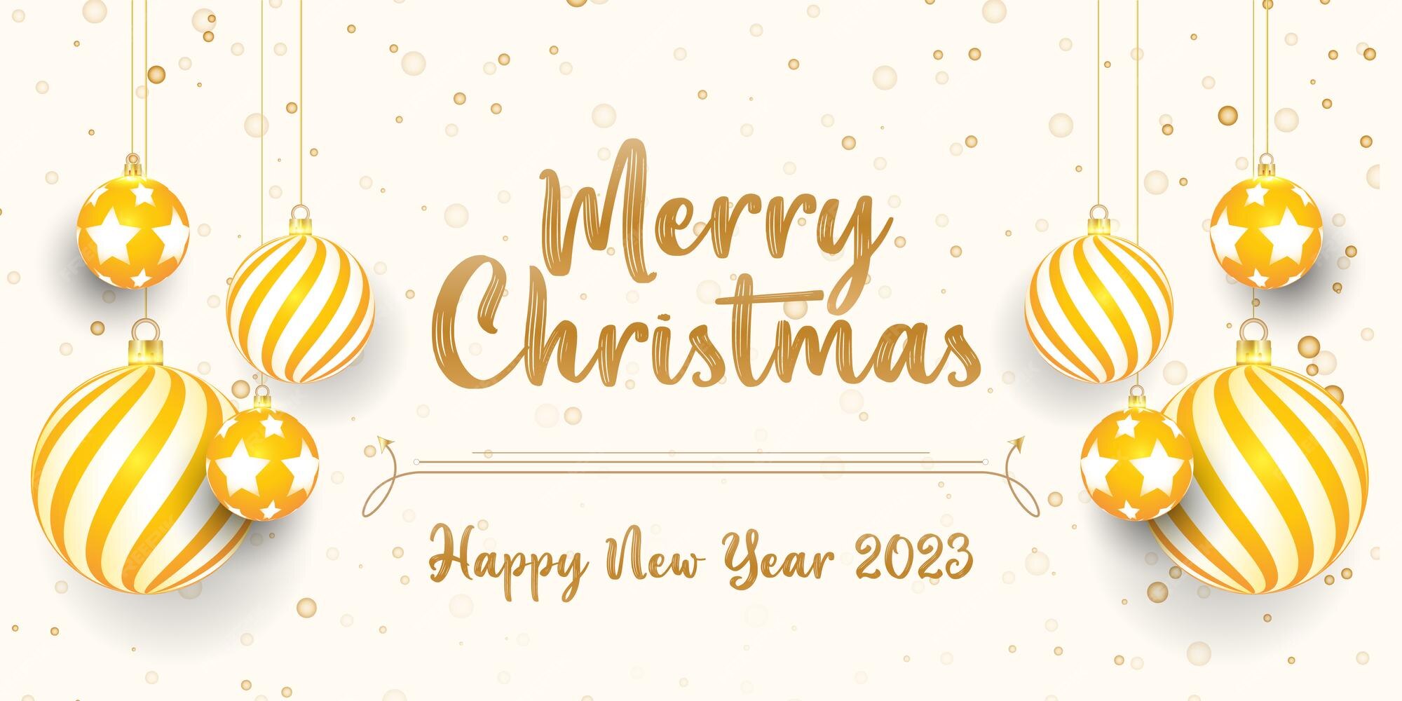 Realistische frohe weihnachten und happy new years eve 2023 gold