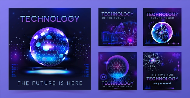 Realistische futuristische Technologie-Instagram-Posts-Sammlung