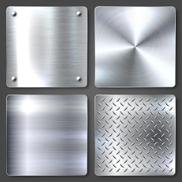 Realistische gebürstete Metalltexturen aus poliertem Edelstahl Hintergrundvektorillustration