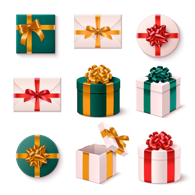 Vektor realistische geschenkkollektion mit verschiedenen arten von geschenkkisten