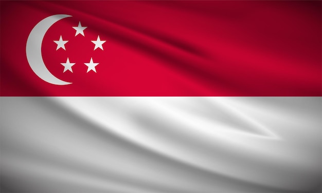 Realistische gewellte Flagge von Singapur Hintergrundvektor Vektor der gewellten Flagge von Singapur